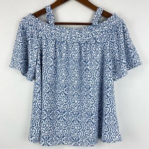 Melloday size Small Women’s Blue White Off The Shoulder Blouse Top
